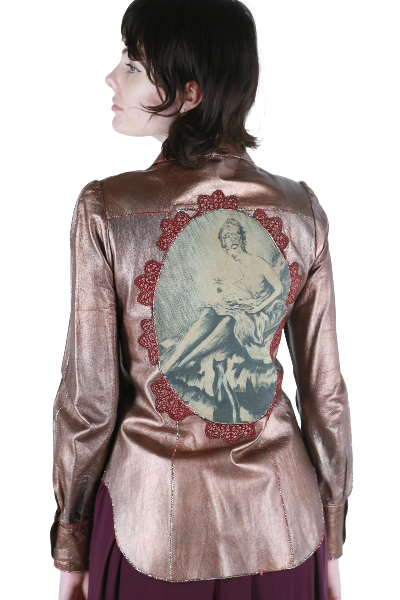Roberto Cavali Attributed Metallic Leather Jacket